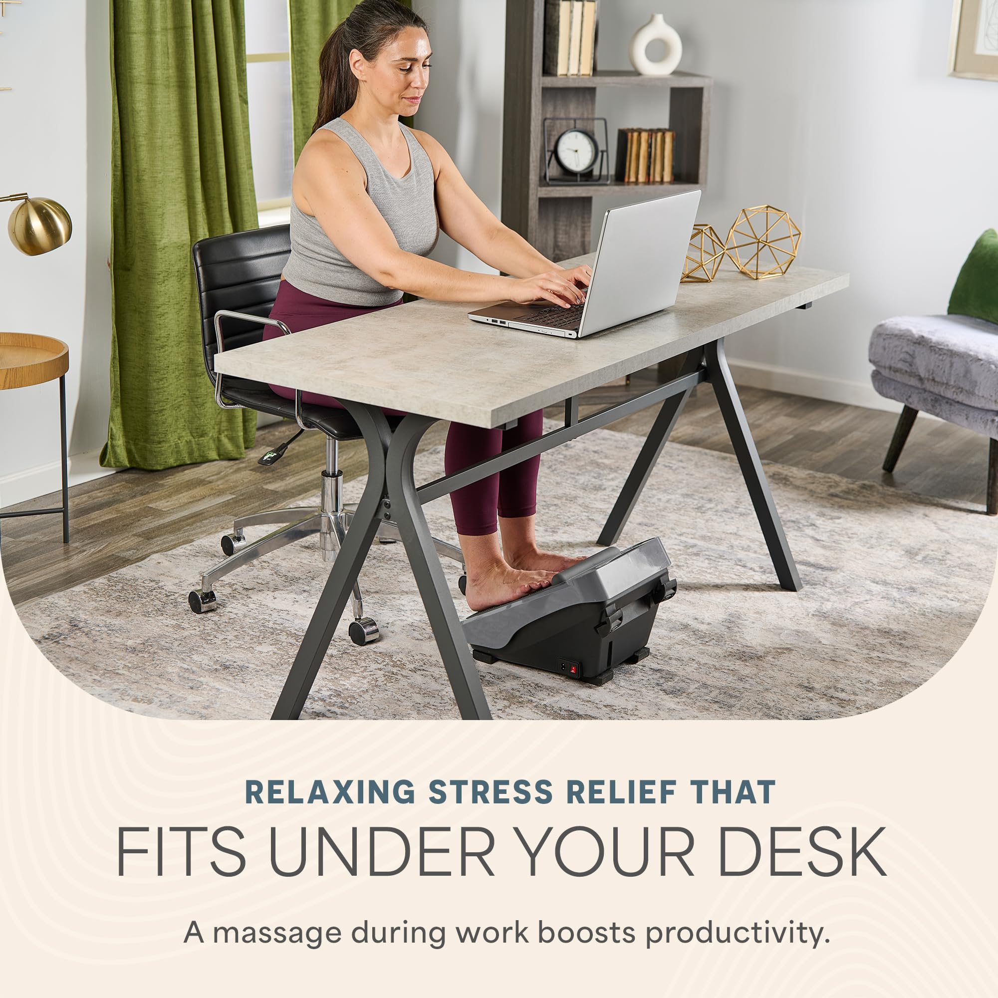 LifePro VibraFlow slim design fits neatly on a nightstand for daily use.