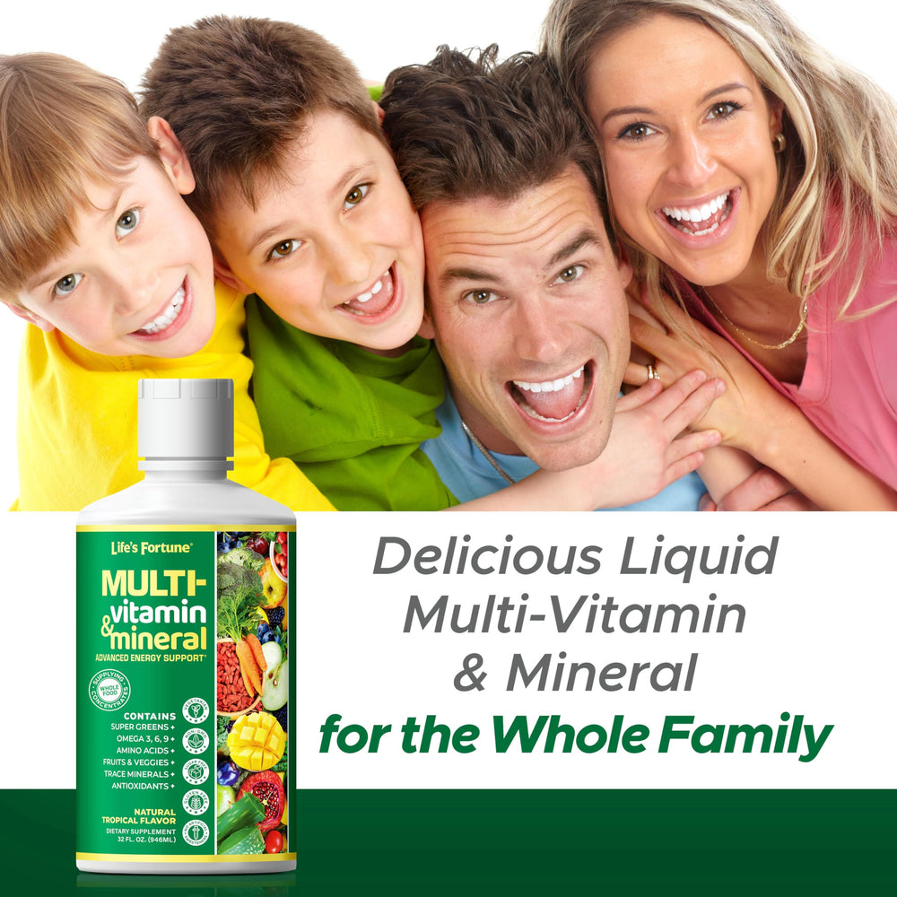 Life's Fortune amber liquid visual conveys natural ingredients and easy dosing.
