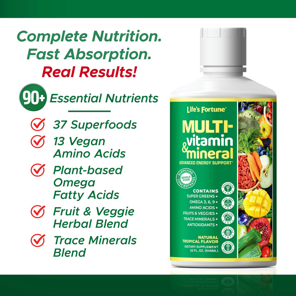Life's Fortune omega blend and ingredient highlights in the bottle