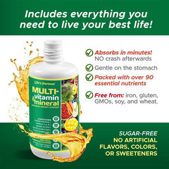 Close-up of Life's Fortune label highlighting non-GMO and sugar-free formulation
