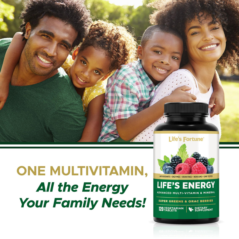 Greens blend illustration for Life's Energy with spirulina and chlorella