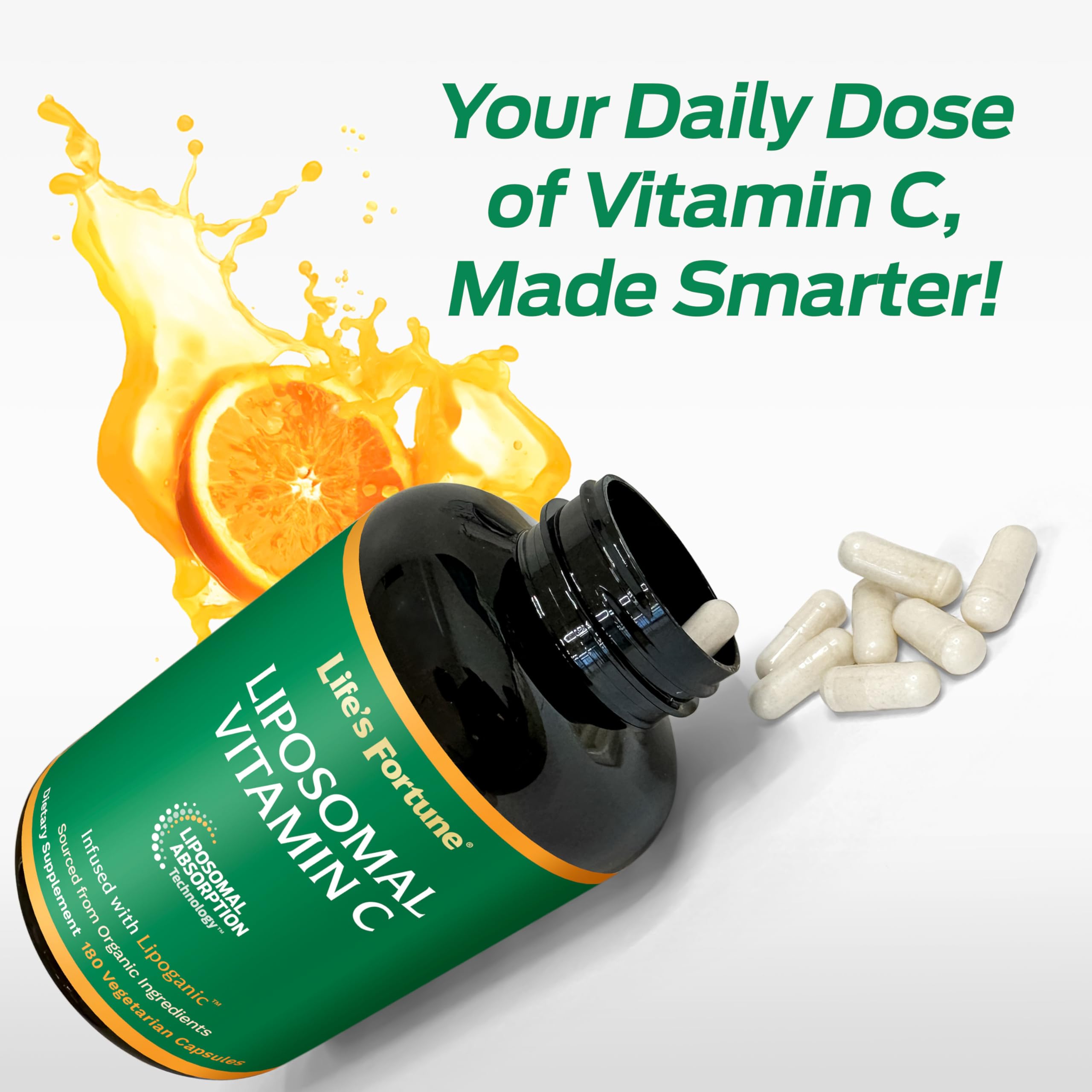 Bottle on wood table ready for daily routine with Life's Fortune vitamin C