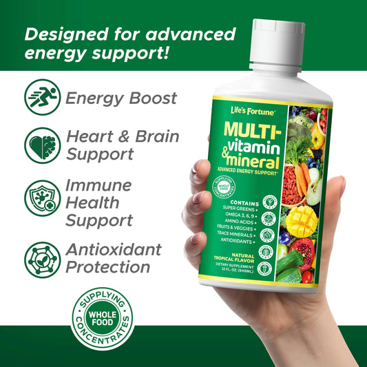 Pouring Life's Fortune liquid multivitamin into a glass for easy consumption