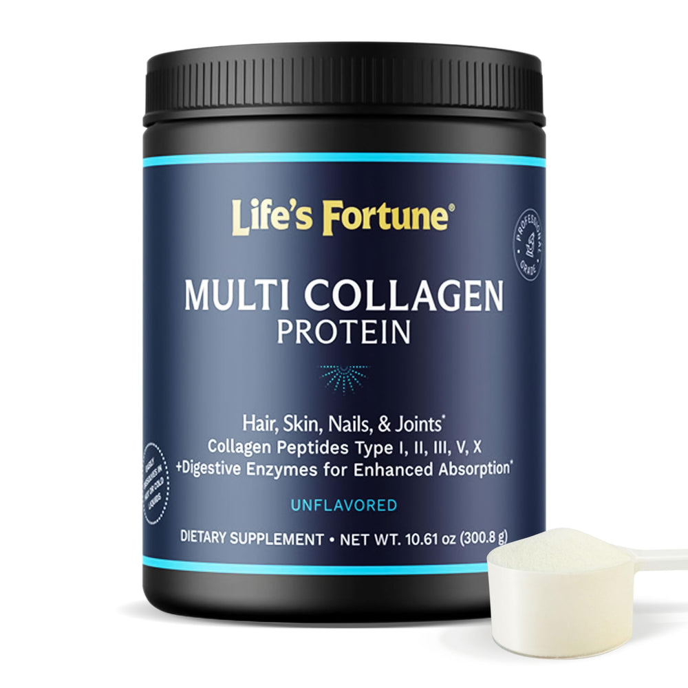 Life's Fortune multi-collagen powder unflavored for daily joint and skin support.
