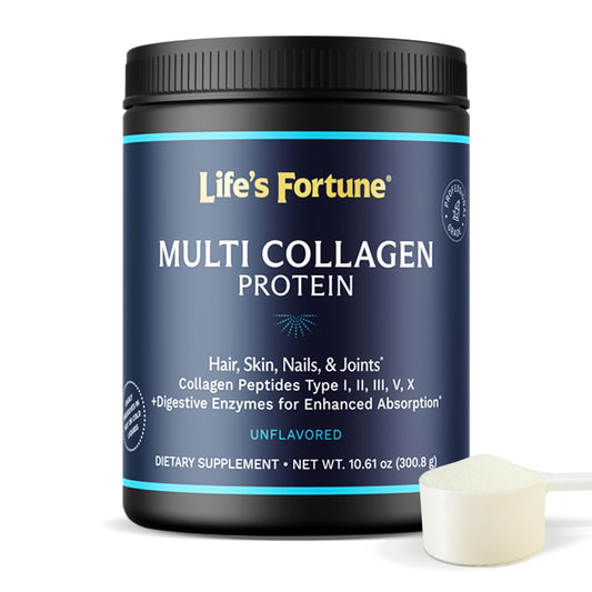Life's Fortune multi-collagen powder unflavored for daily joint and skin support.