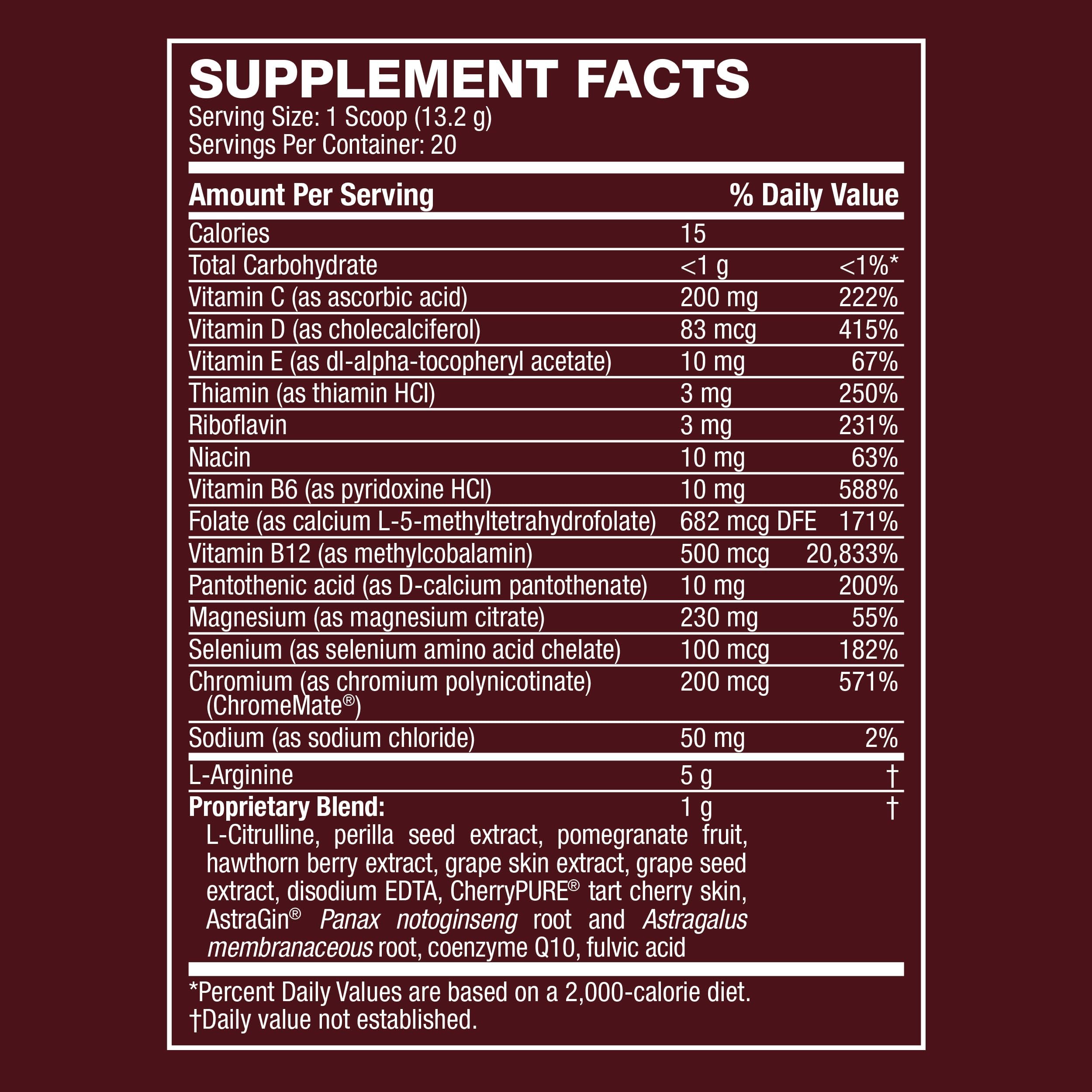 Life's Fortune nutrition label closeup shows clean, vegan, non-GMO ingredients.