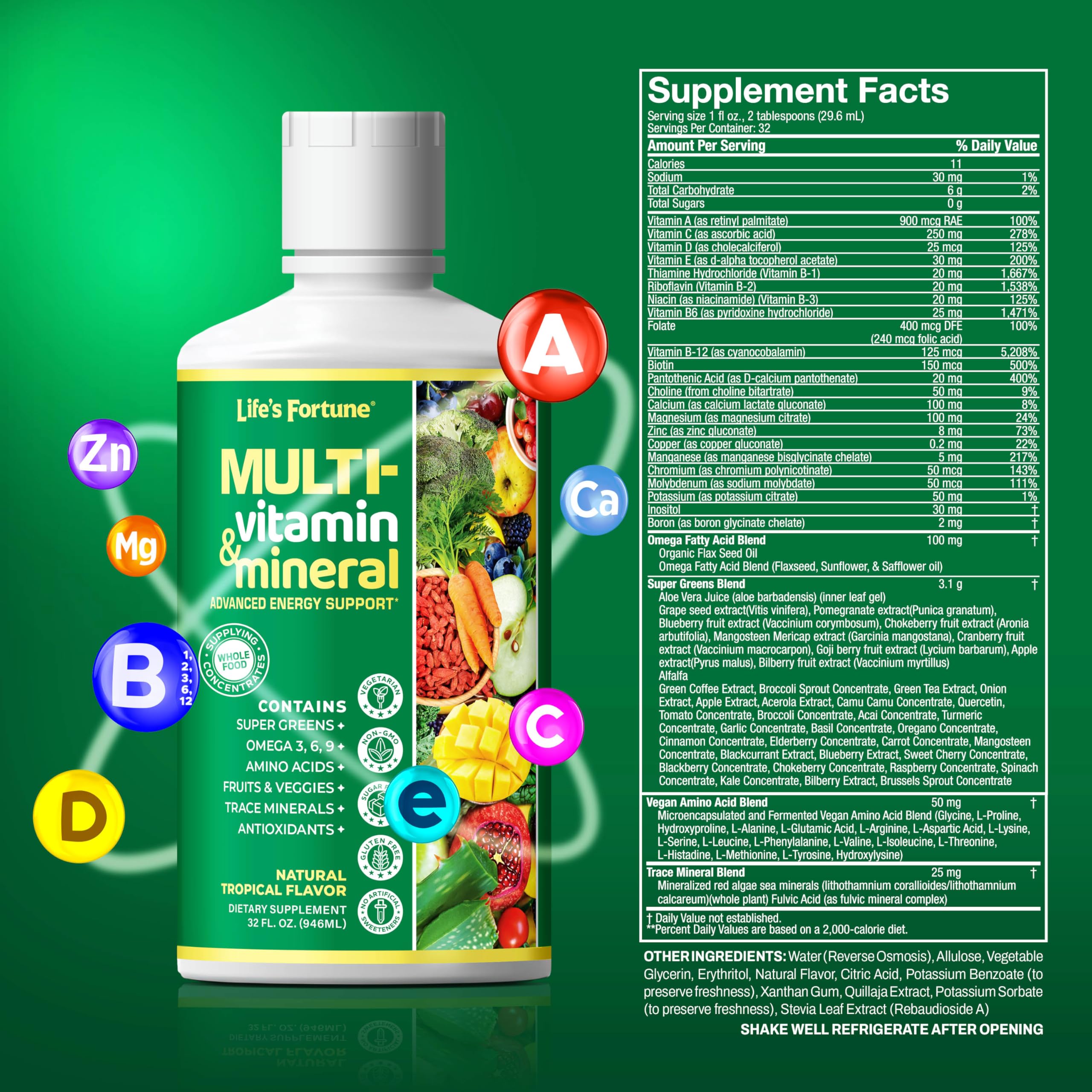 Refrigeration after opening guidance for Life's Fortune liquid multivitamin