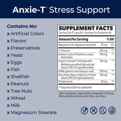 LifeSeasons Anxie-T ingredients panel highlighting Ashwagandha and Kava benefits.