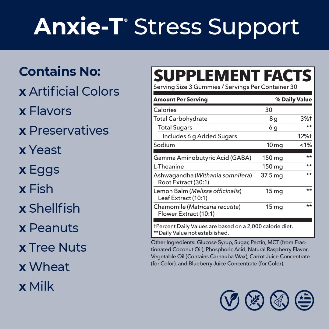 LifeSeasons Anxie-T gummies arranged to suggest quick daytime calm