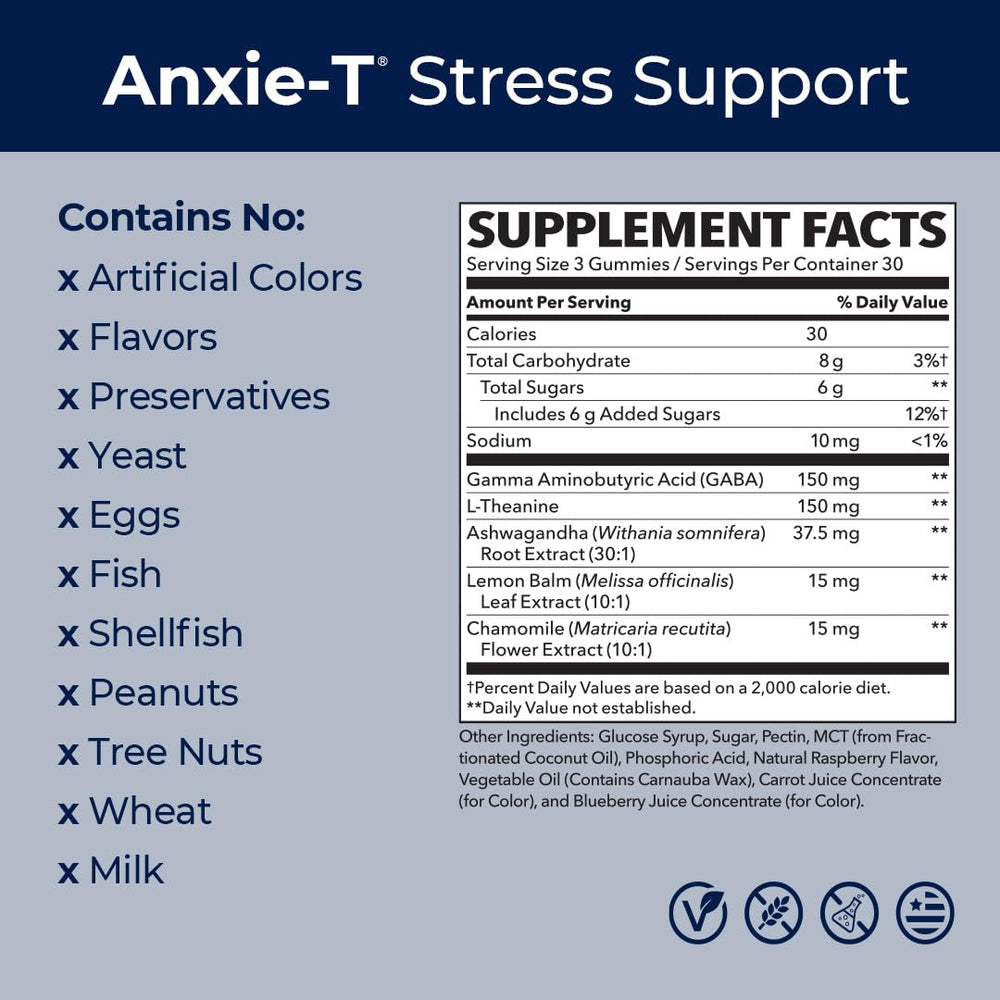 LifeSeasons Anxie-T gummies arranged to suggest quick daytime calm