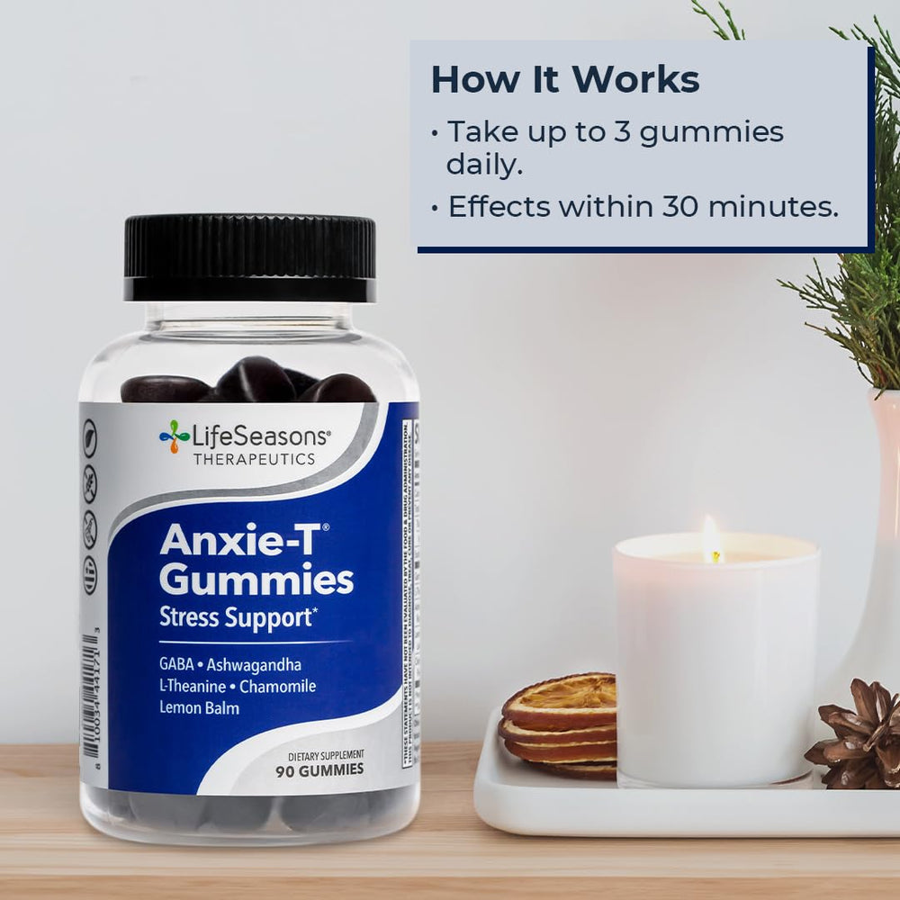 LifeSeasons Anxie-T ingredients panel featuring natural Ashwagandha and L-theanine