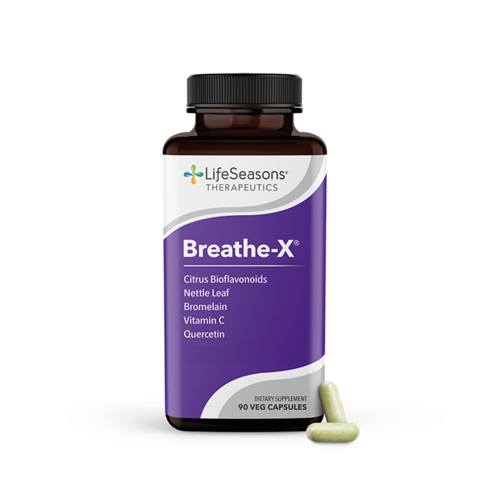 LifeSeasons Breathe-X bottle front view, a non-drowsy allergy relief option.