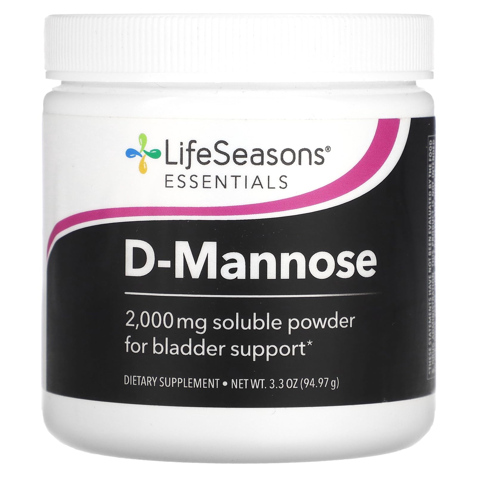 LifeSeasons D-Mannose powder bottle supports urinary tract health and microflora balance.