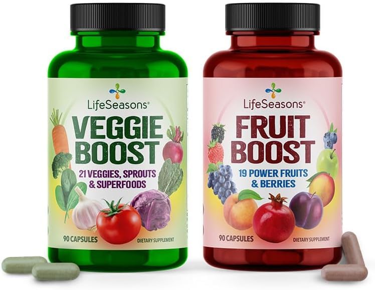 LifeSeasons Fruits and Veggies bottle front shows 3X potency for daily wellness