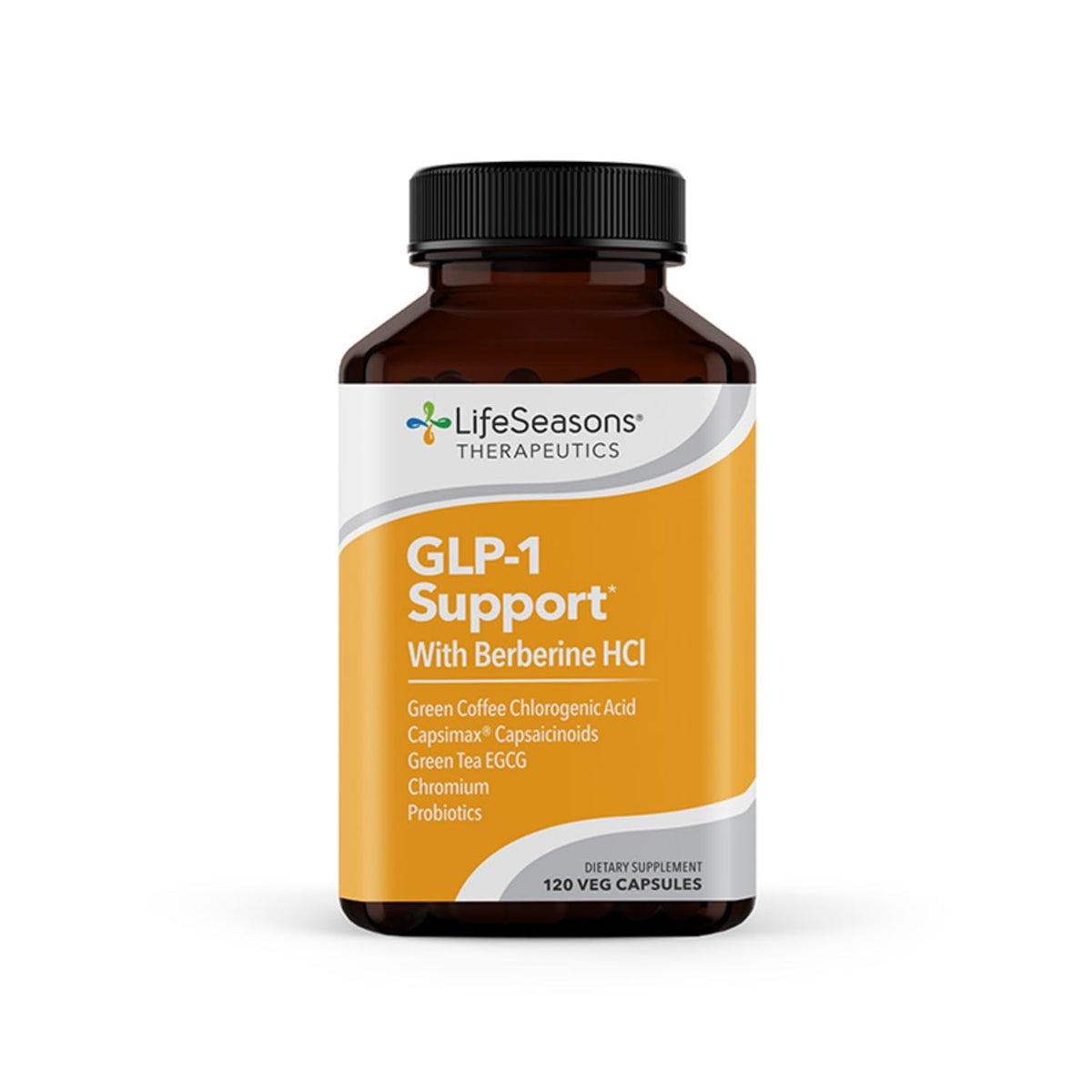 LifeSeasons GLP-1 Support bottle front showing natural wellness packaging and branding.