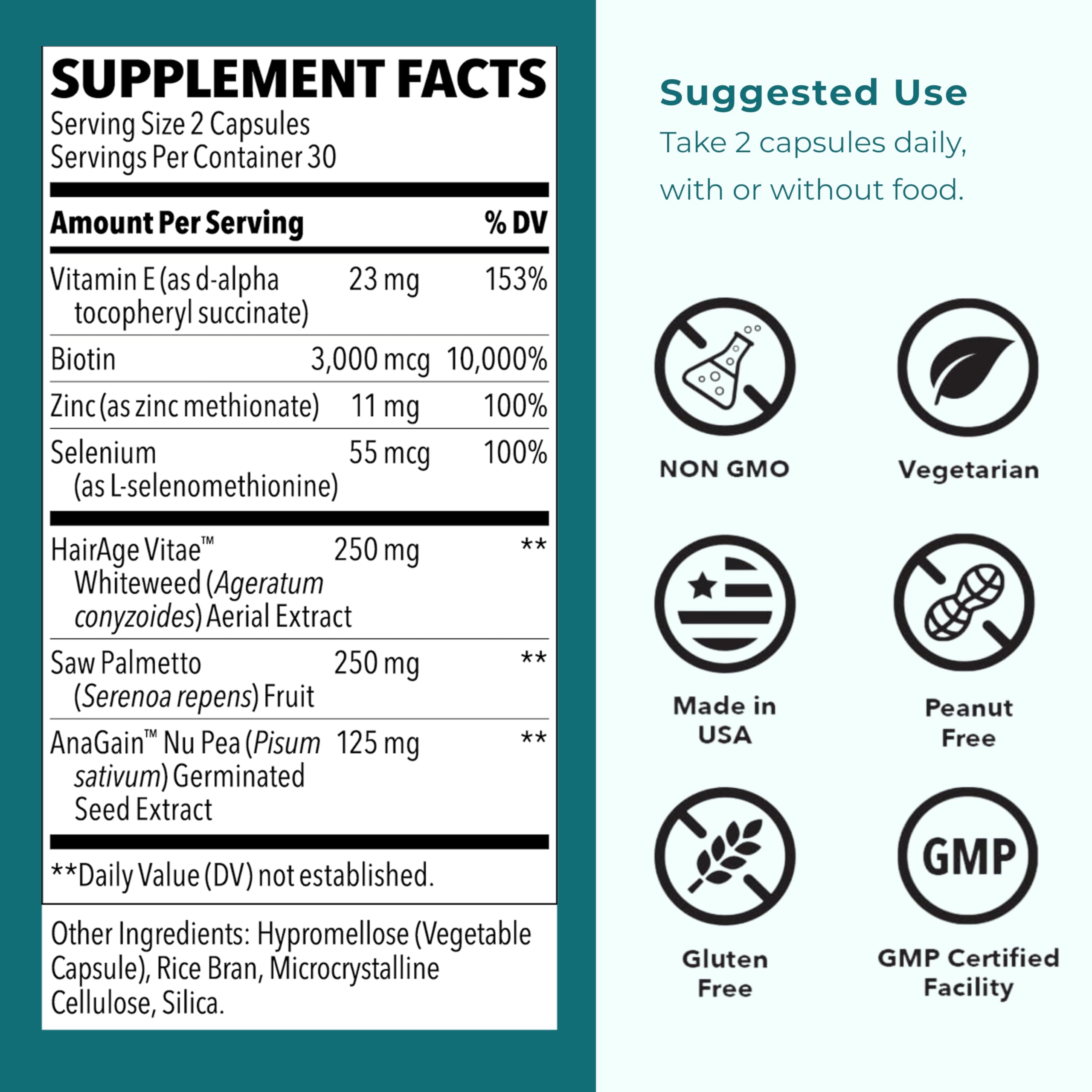 LifeSeasons Hair Gro-R ingredients table shows biotin and AnaGain