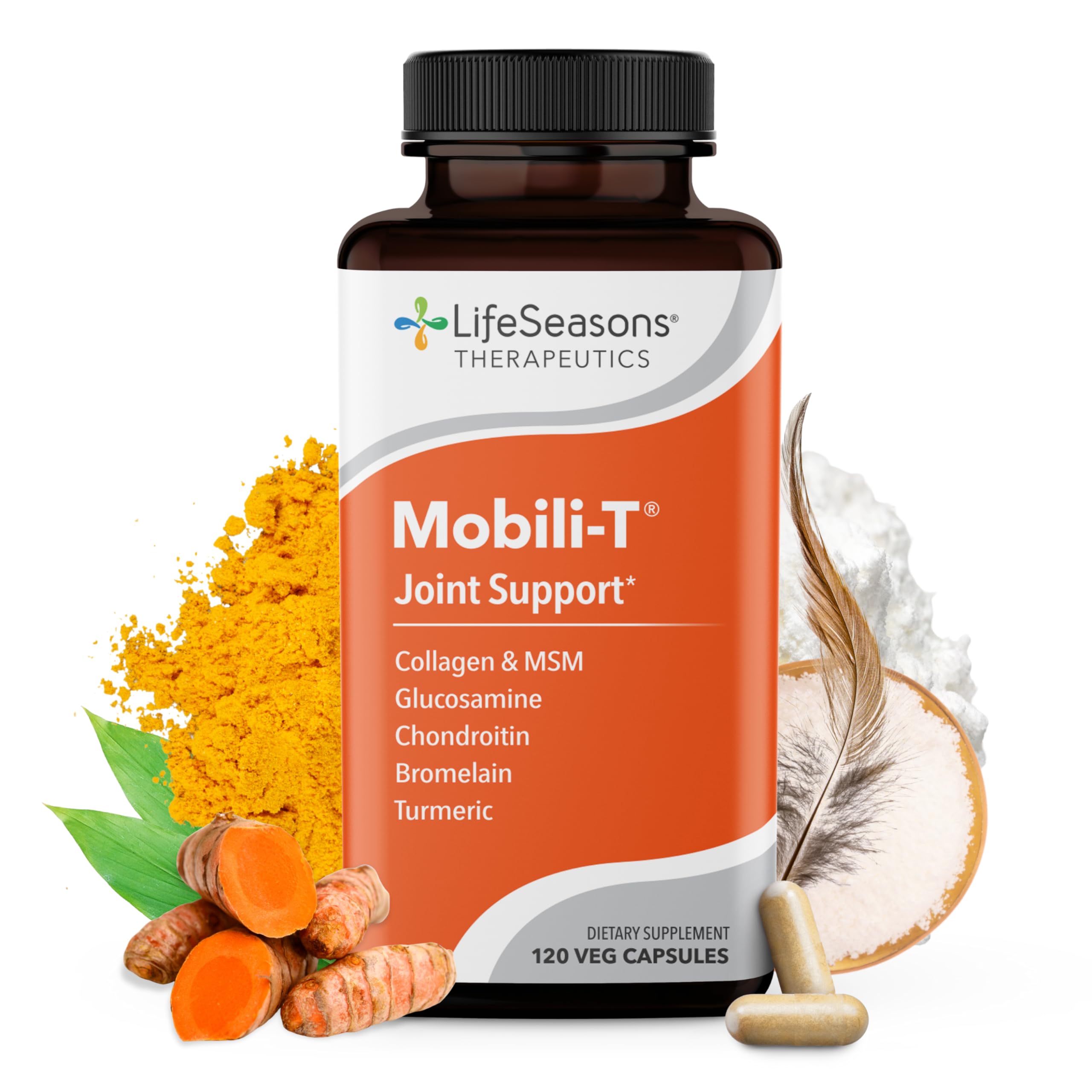 LifeSeasons Mobili-T bottle front with capsules for joint support.
