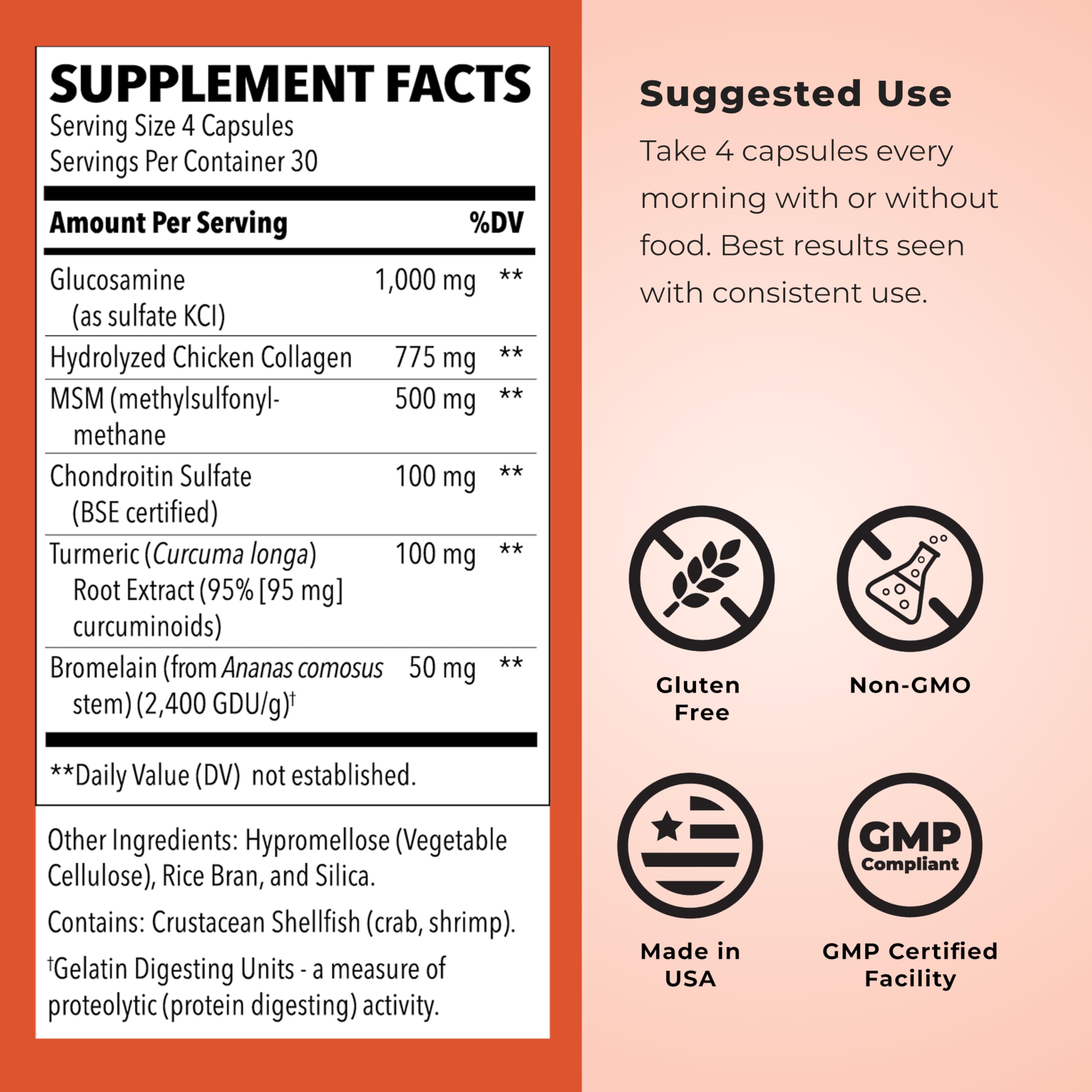 LifeSeasons Mobili-T label nutrition facts indicating MSM, chondroitin, collagen benefits.