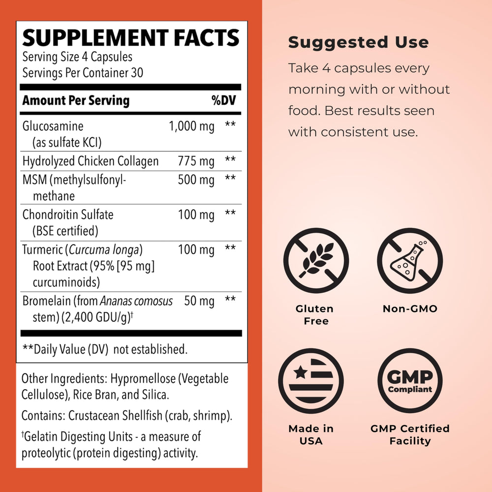 LifeSeasons Mobili-T label nutrition facts indicating MSM, chondroitin, collagen benefits.