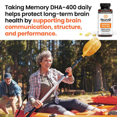 LifeSeasons NeuroQ Memory DHA-400 brain health visuals imply memory support benefits.