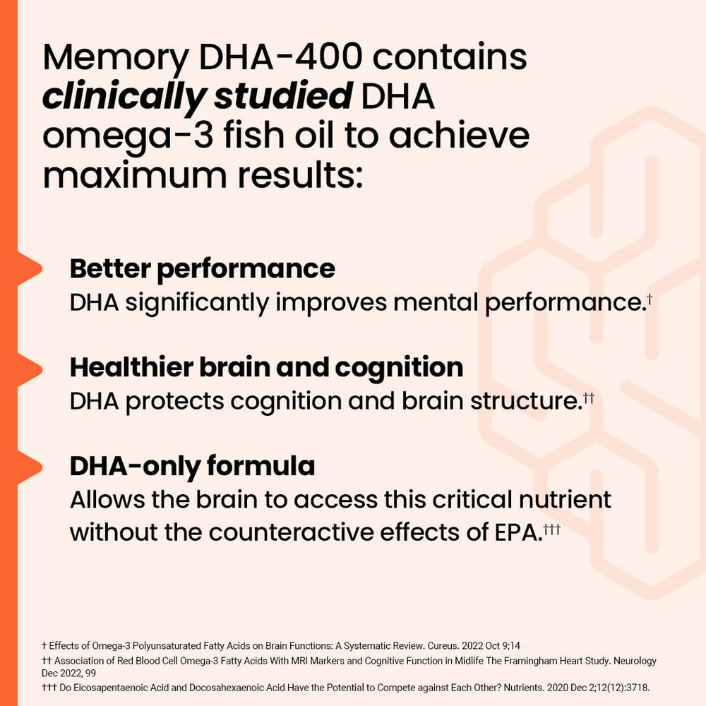 LifeSeasons NeuroQ Memory DHA-400 label close-up highlights DHA potency and purity.