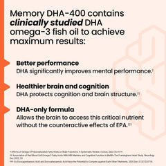 LifeSeasons NeuroQ Memory DHA-400 label close-up highlights DHA potency and purity.
