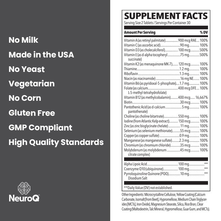 One-tablet-per-day NeuroQ regimen paired with a glass of water