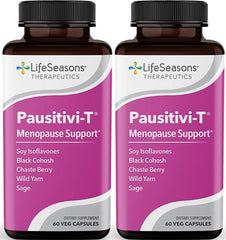 LifeSeasons Pausitivi-T bottle of capsules to support menopause comfort and hormone balance.