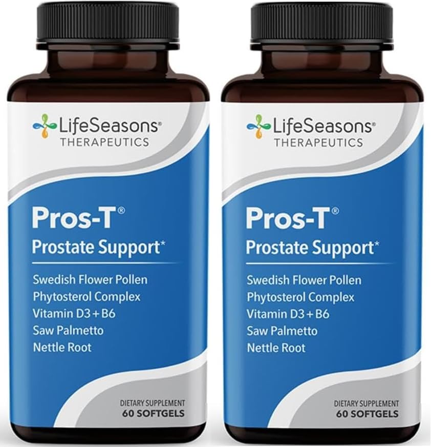LifeSeasons Pros-T bottle with softgels supports prostate health.
