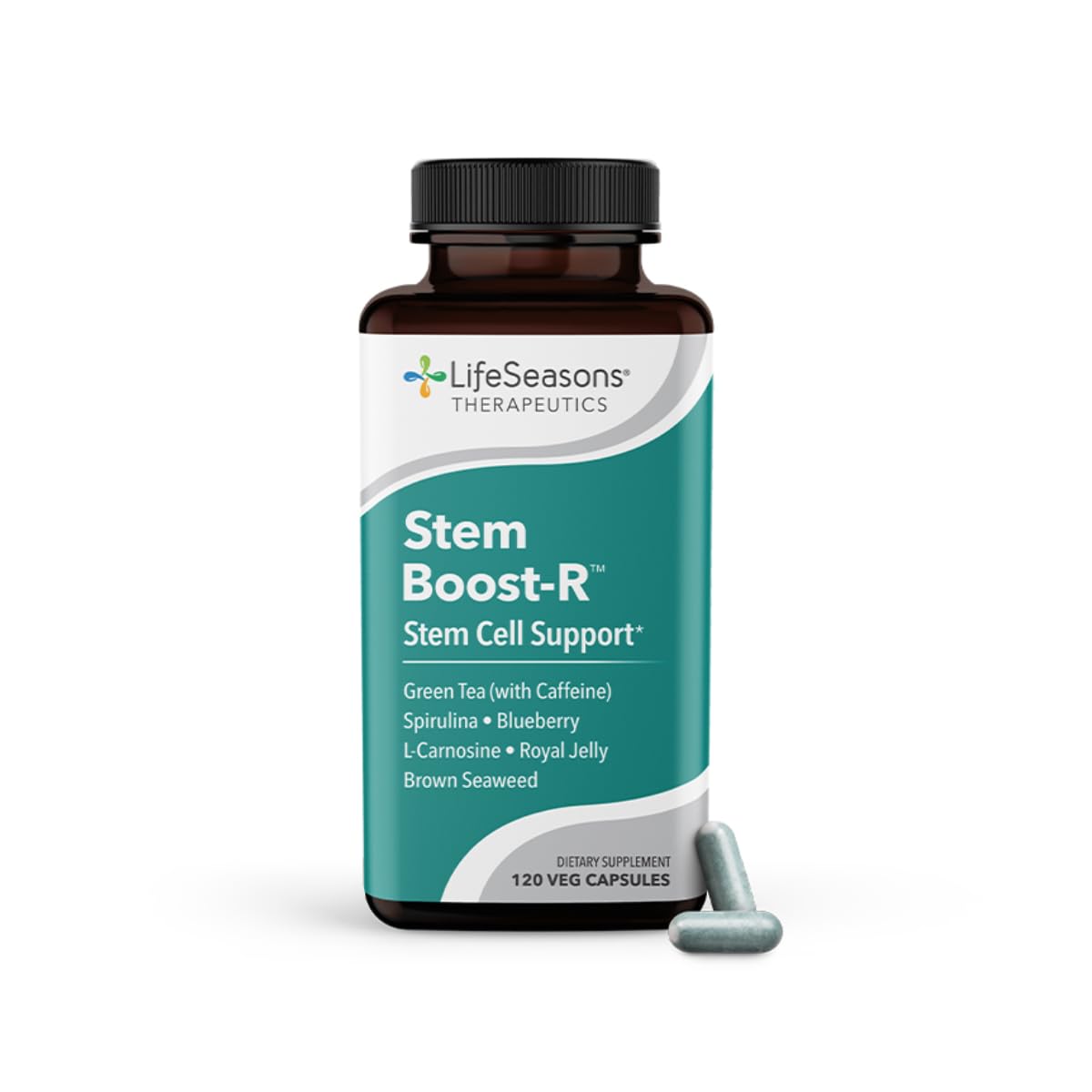 lifeseasons stem boost-r bottle being poured, highlighting antioxidants for daily wellness