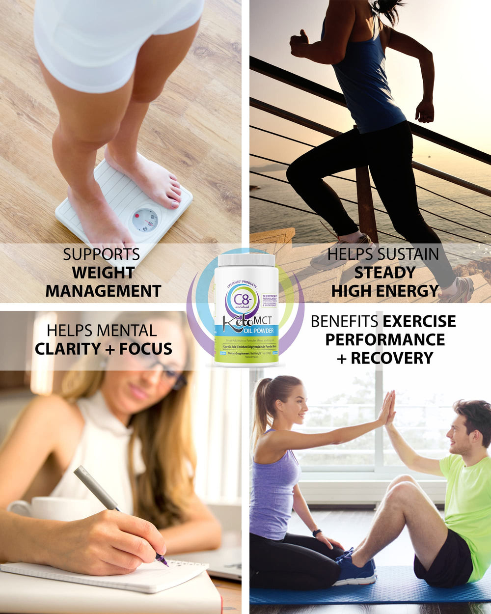 LifeSense C8 enriched MCT oil powder coffee creamer creates smooth, keto-friendly texture.