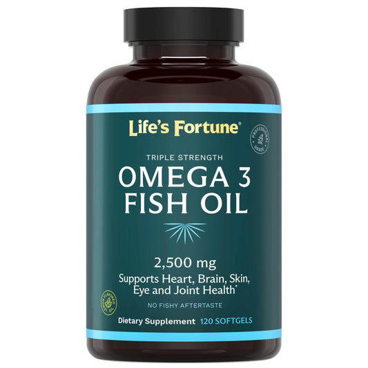 Life's Fortune bottle softgels showing high-potency omega-3 for daily heart and brain support