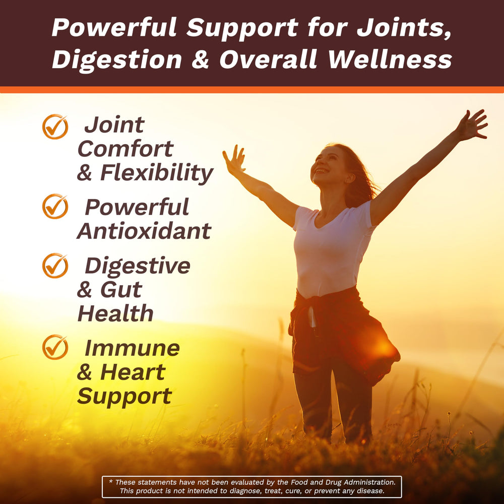 Close-up of Life's Fortune turmeric capsules with 95% curcuminoids for antioxidant support.