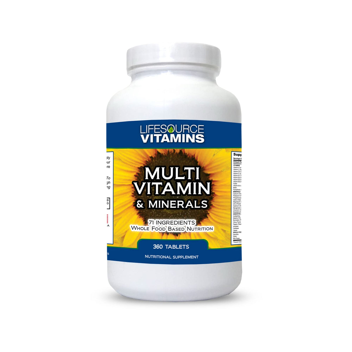 LifeSource Vitamins bottle front shows complete daily nourishment.
