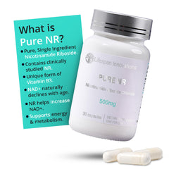 Clear label on Lifespan Innovations NR capsule for easy dosing.