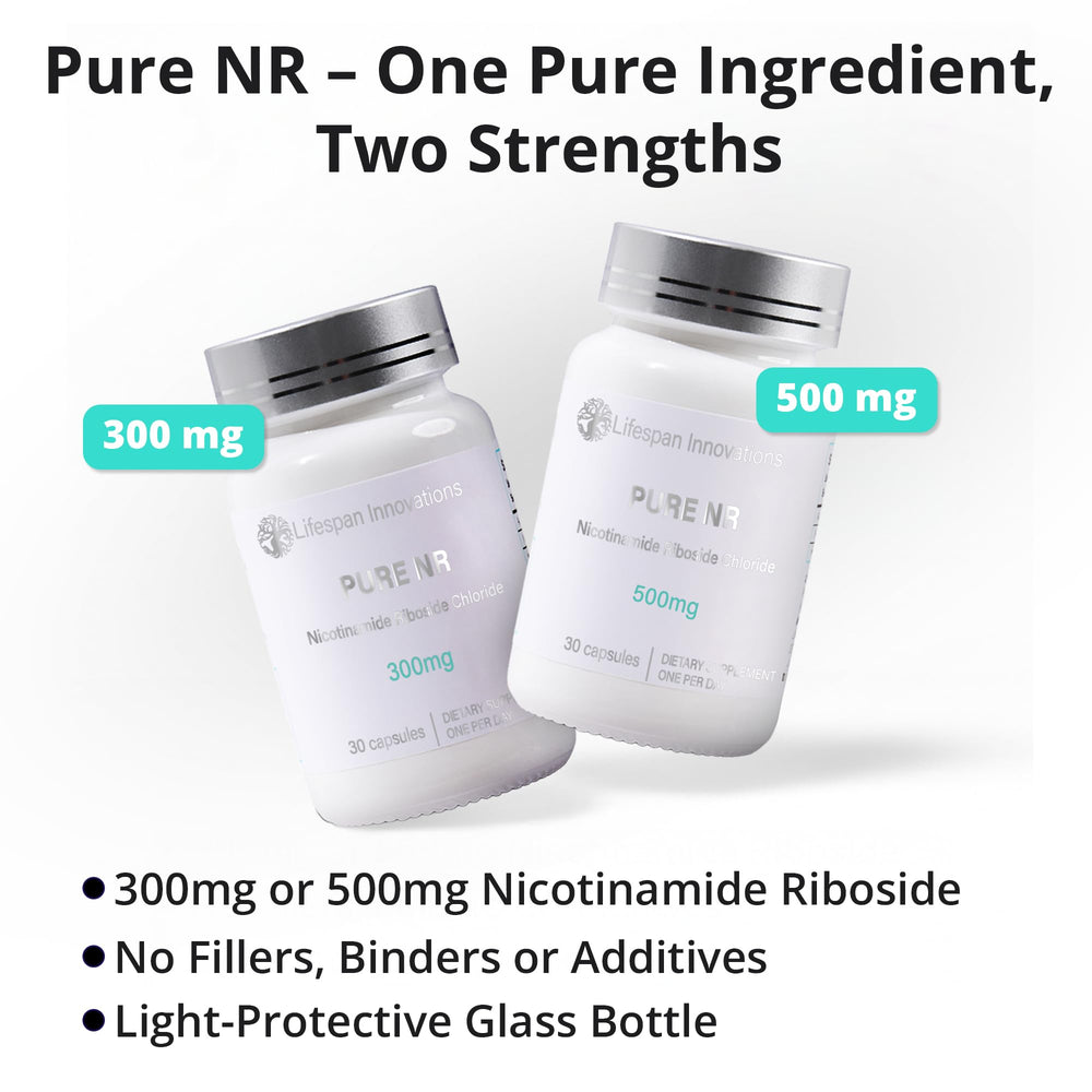 Close-up of Pure NR label highlighting single-ingredient formula and no fillers.