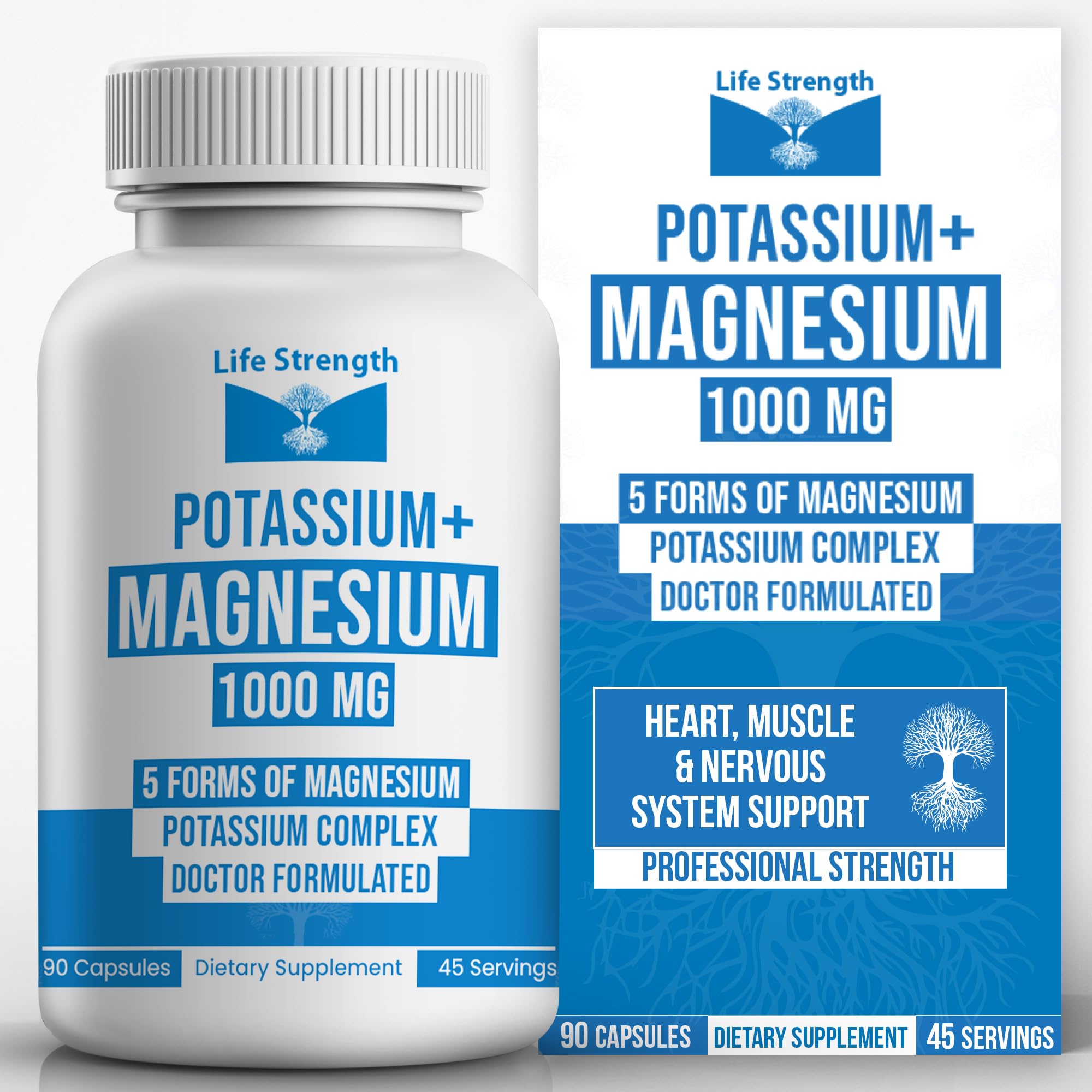 LifeStrength potassium magnesium 1000mg bottle showcased for daily electrolyte balance.