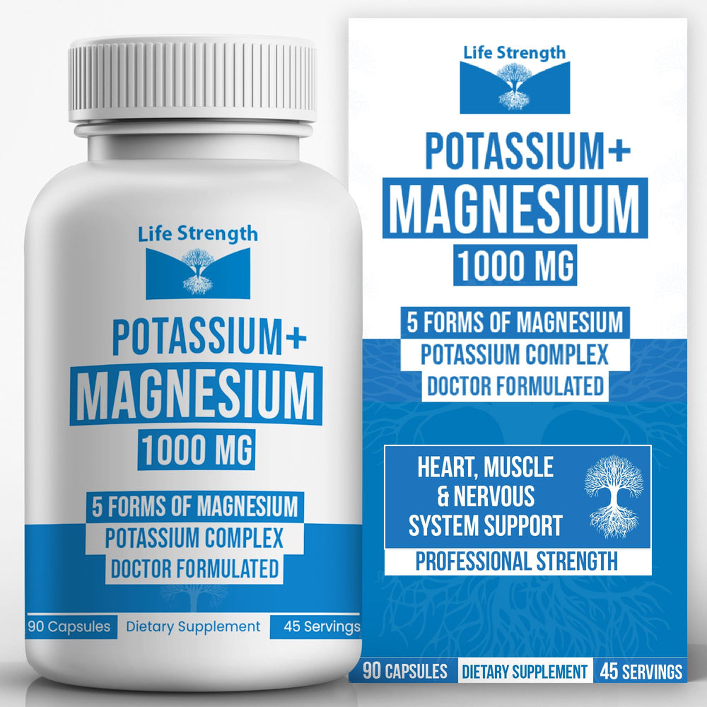 LifeStrength potassium magnesium 1000mg bottle showcased for daily electrolyte balance.