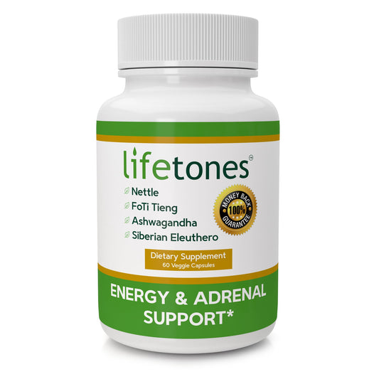 Life Tones Energy Adrenal Capsules bottle on a clean surface for daily vitality