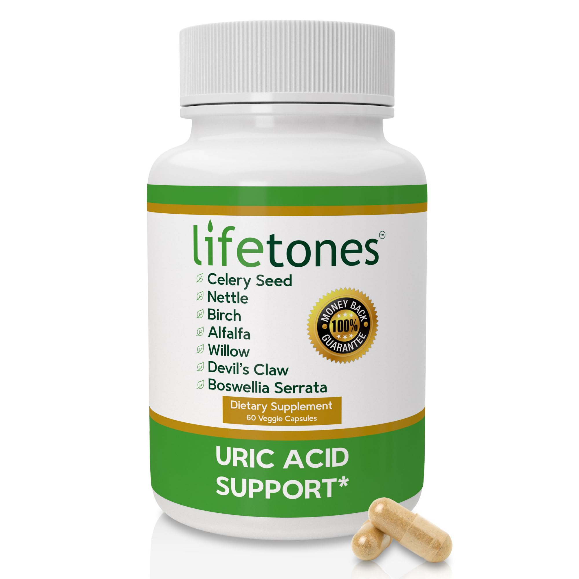 Life Tones Uric Acid Cleanse bottle with plant-based capsules for daily support