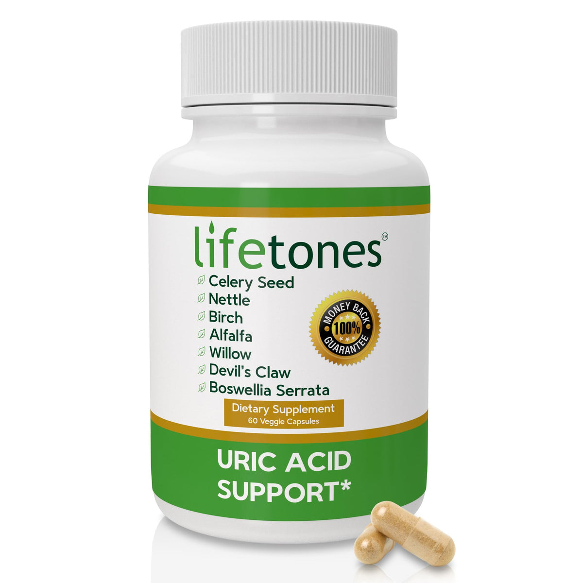 Life Tones Uric Acid Cleanse bottle with plant-based capsules for daily support