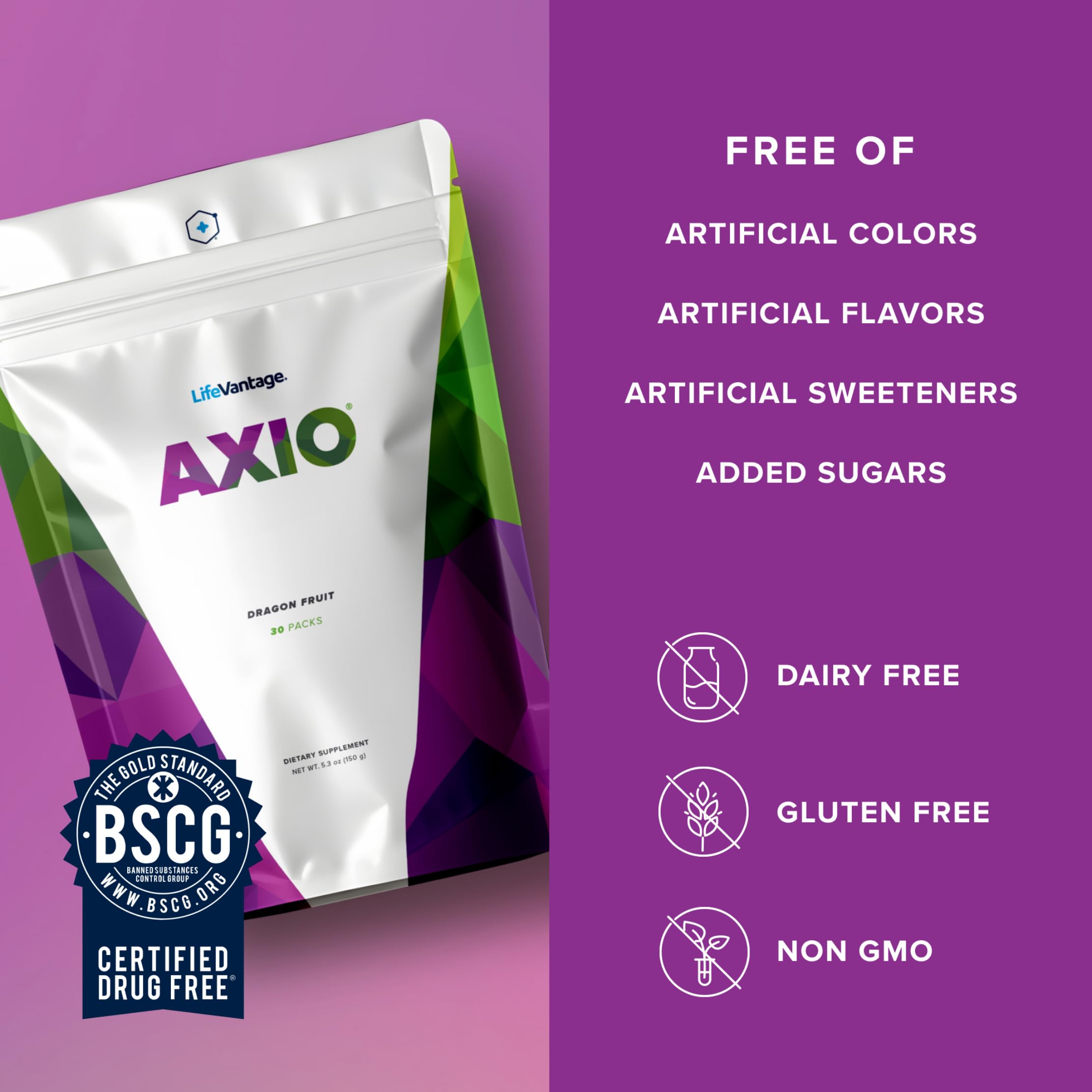 LifeVantage AXIO packaging emphasizes sugar-free energy benefits.