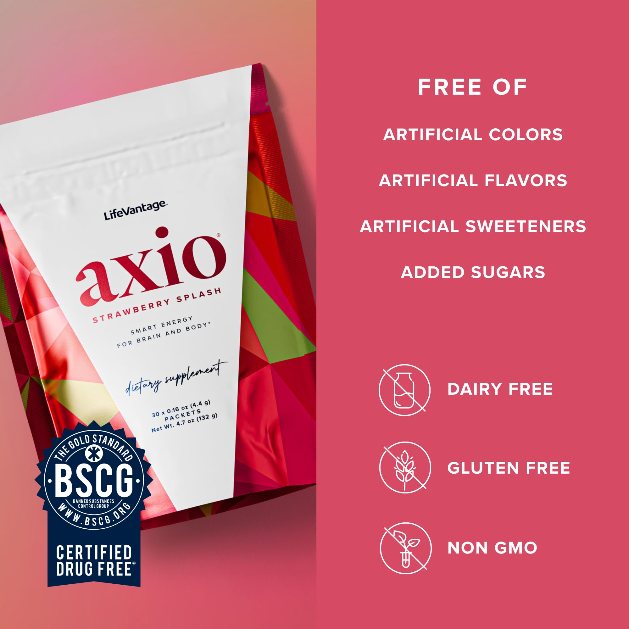 LifeVantage AXIO Strawberry Splash drink in glass with ice