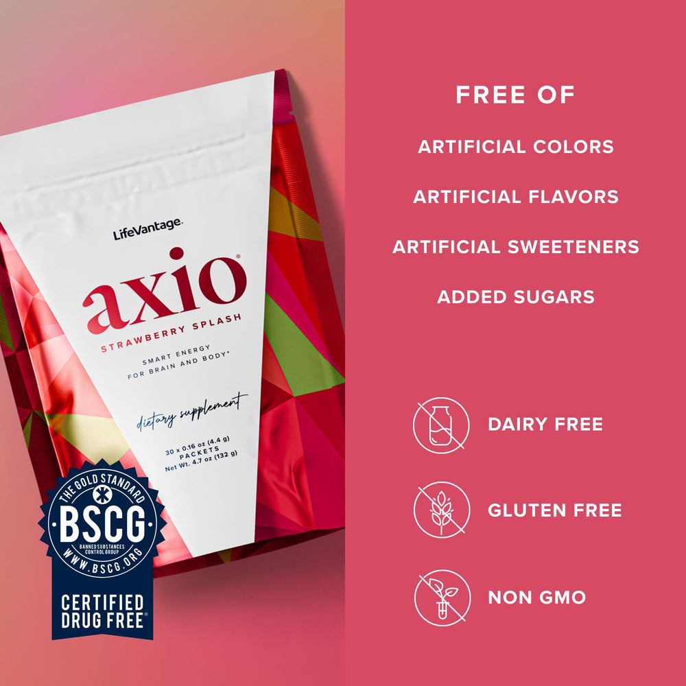 LifeVantage AXIO Strawberry Splash drink in glass with ice