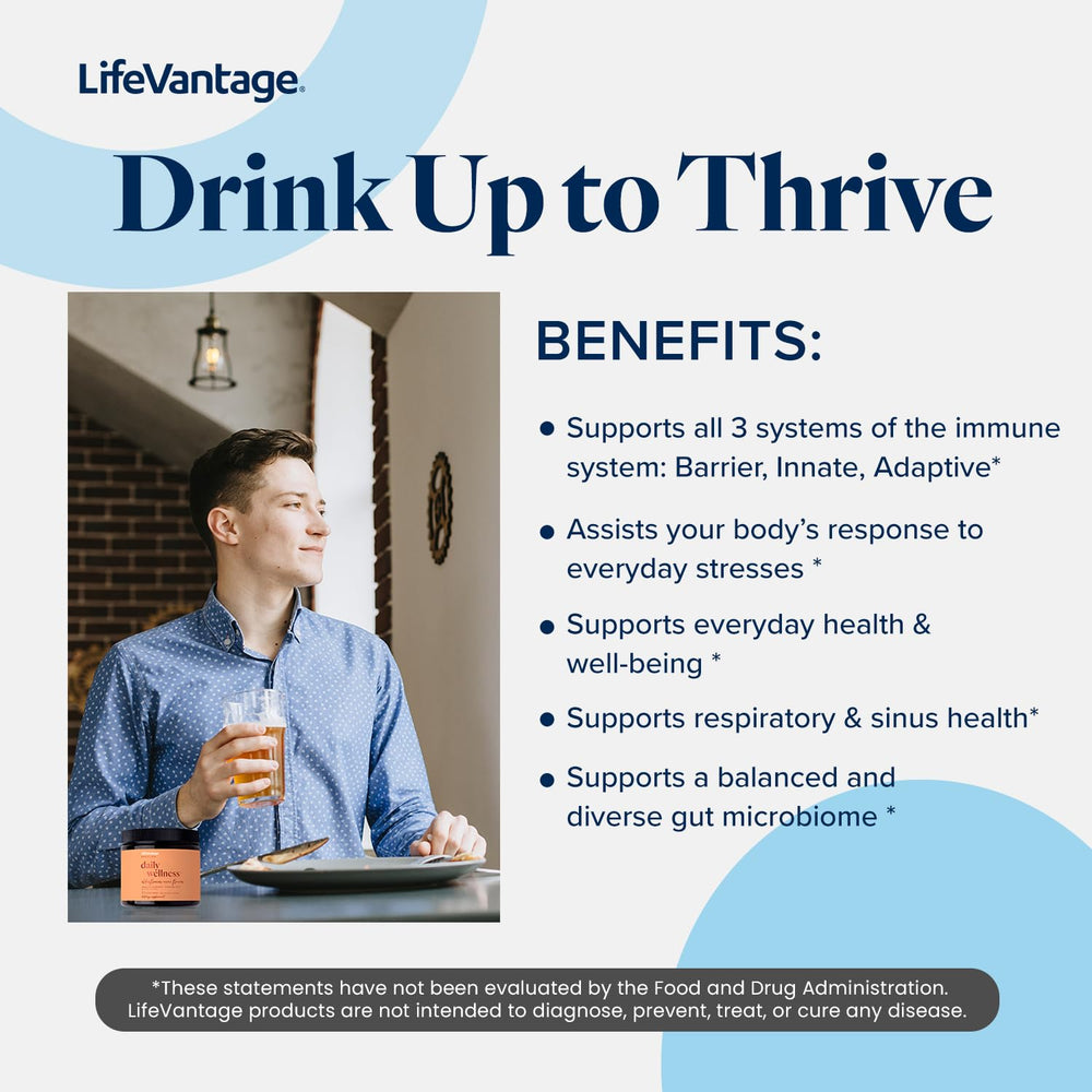 LifeVantage Daily Wellness elderflower-acai packaging display highlighting flavor and serving size
