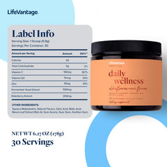 Prepared LifeVantage Daily Wellness elderflower-acai drink served in a glass for daily use