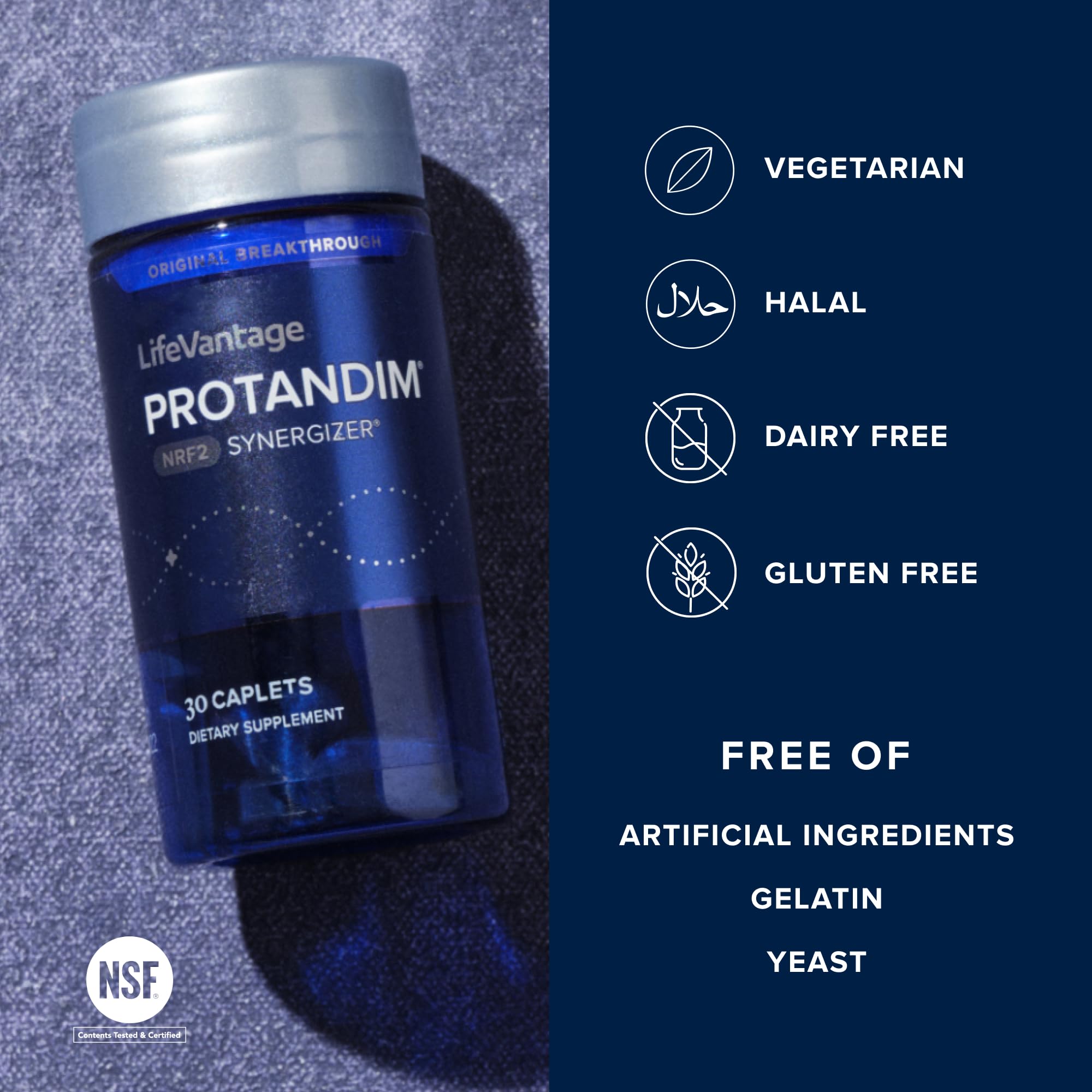 LifeVantage Protandim Nrf2 Synergizer label closeup emphasizing product details and brand information.