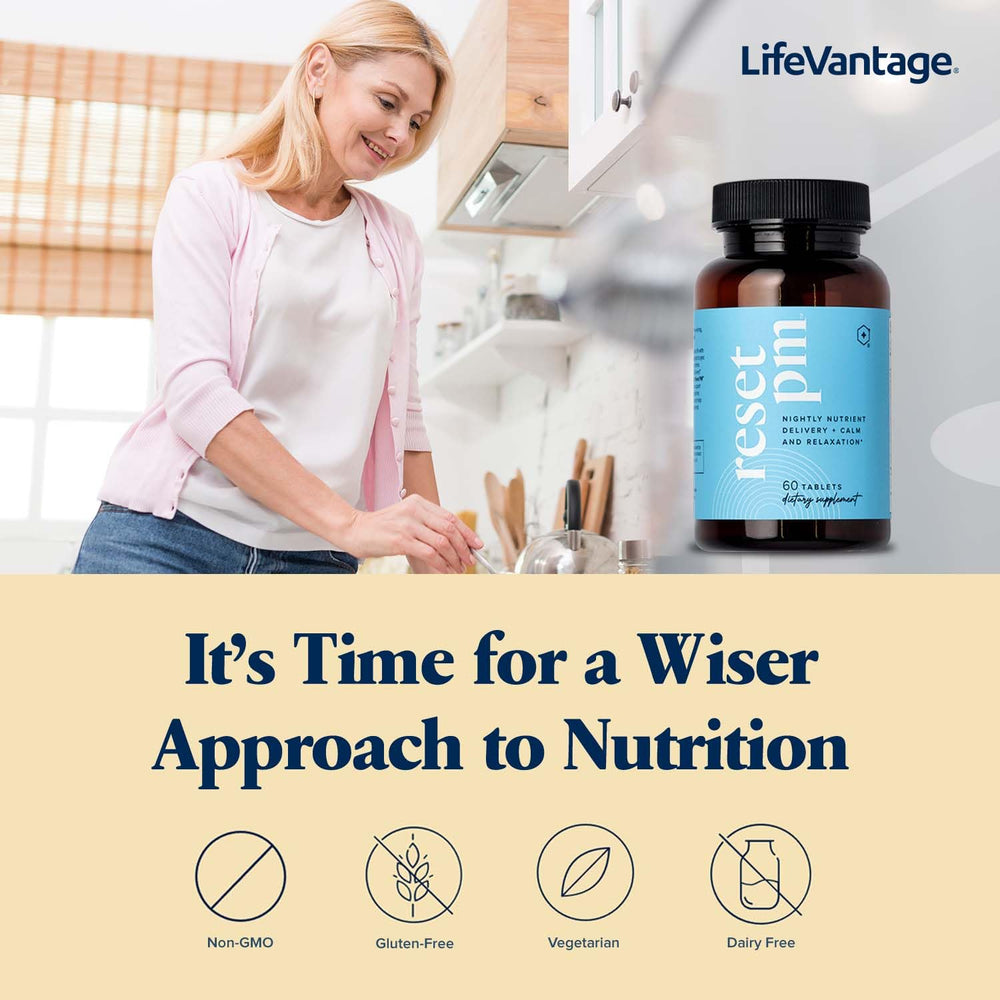 Two LifeVantage Reset PM tablets in a blister pack for simple nightly use.