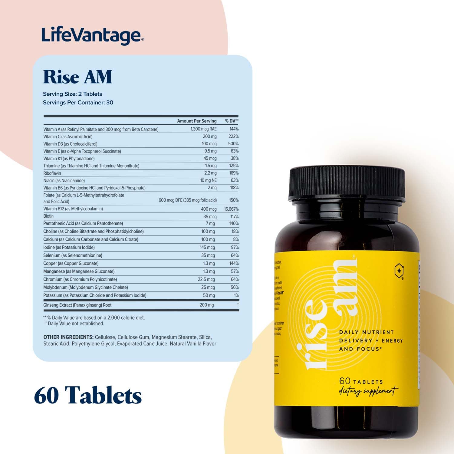 LifeVantage Rise AM daily nutrient tablets support balanced wellness.