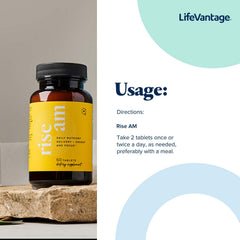 LifeVantage Rise AM vanilla-coated tablet easy to swallow during morning routine.